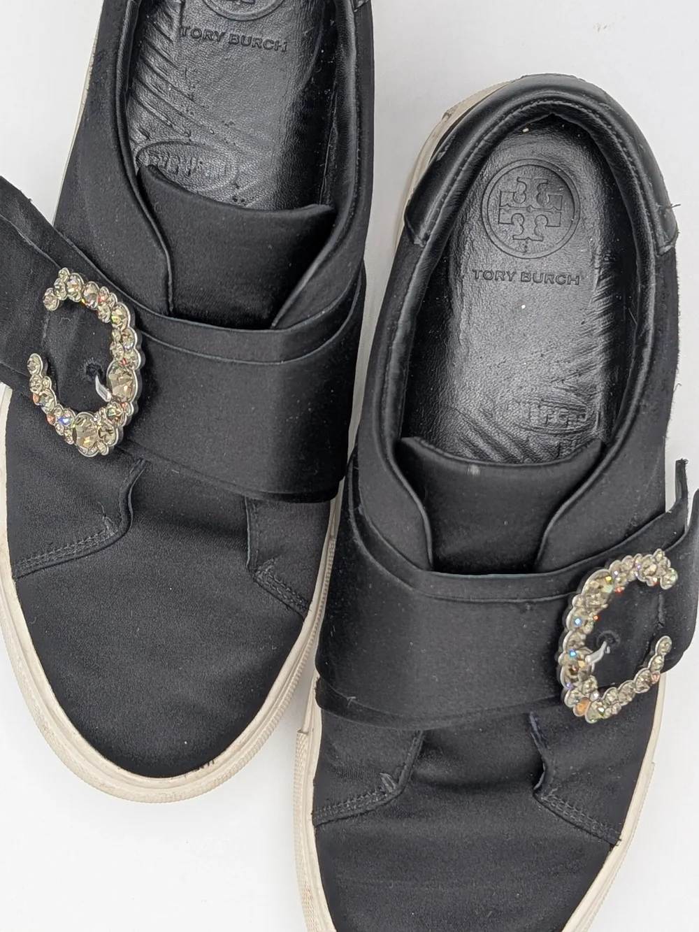 Tory Burch Black Slip-On Sneakers with Crystal Buckles